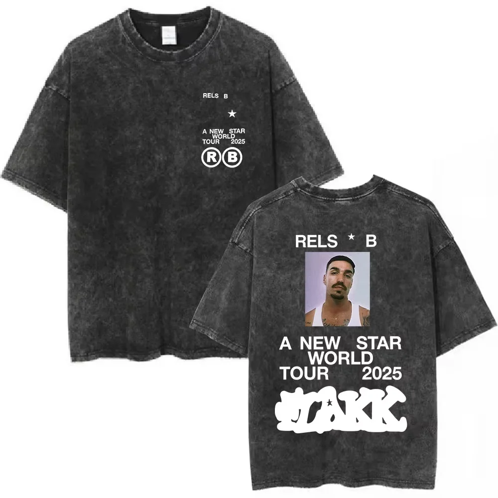Camiseta de algodón oversize lavada de moda para hombre y mujer, estilo hip hop, merchandising del álbum 'A New Star' del rapero RELS B Skinny Flakk, 2026
