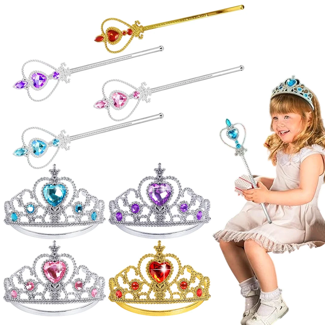 Princess Dress Up Accessories Princess Crown Tiara for Little Girls, Kids Princess Tiara Wand Toy Gifts for 3-6 Girl