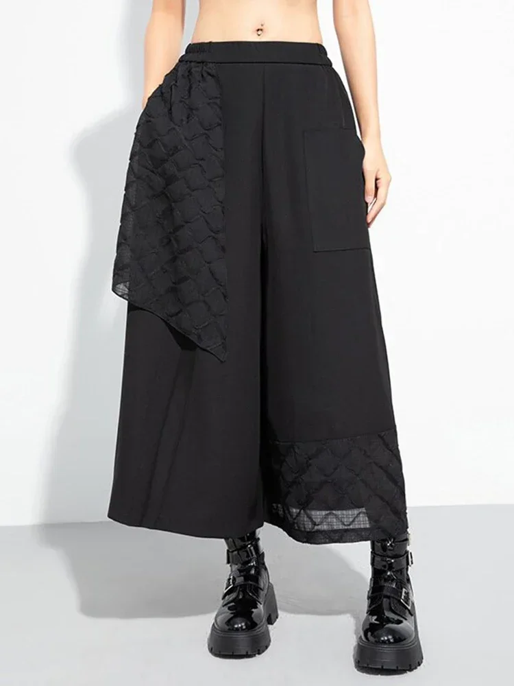 

XITAO Casual Patchwork Pant Solid Color Elastic Waist Simplicity Slimming All-match Summer Fashion Women Wide Leg Pants LYD1780