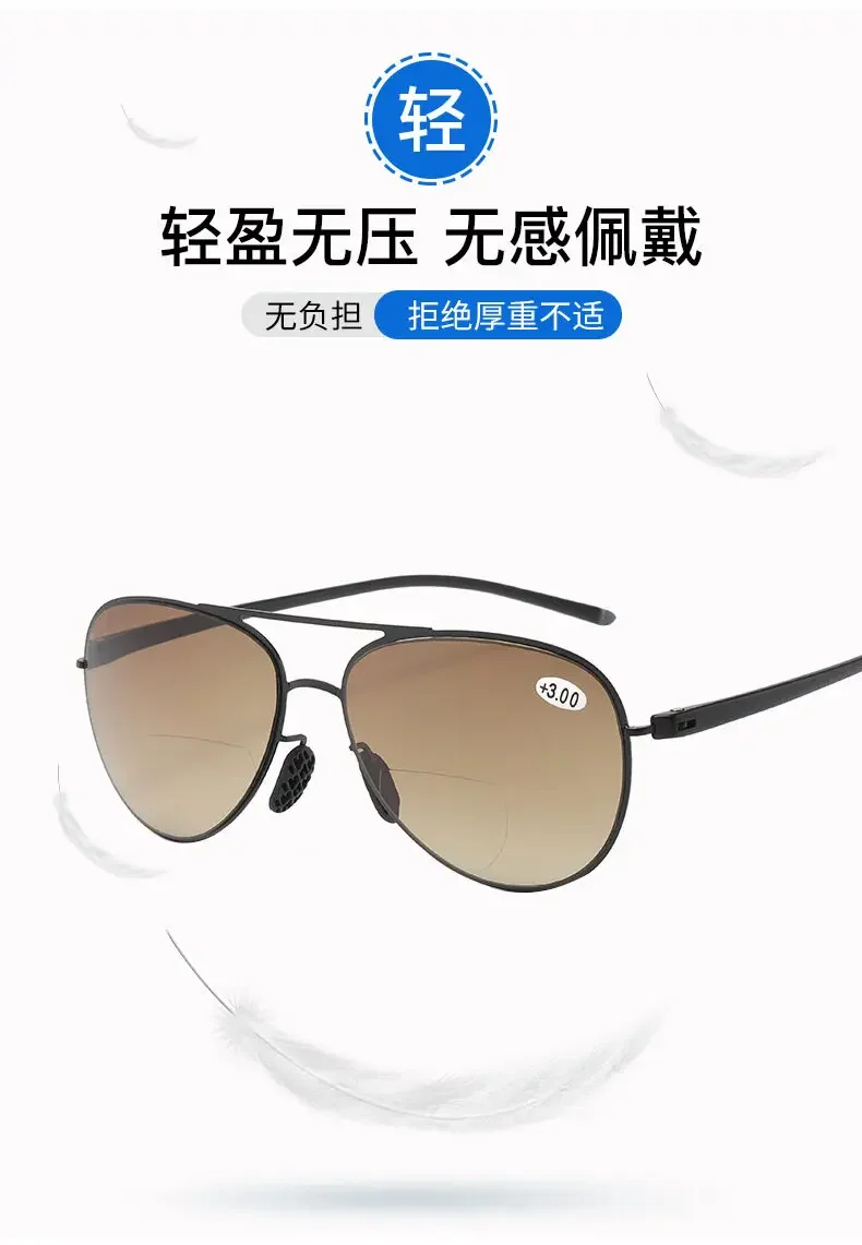Bifokale +100~ +350 Herren-Lesebrille, Sonnenbrille, männlicher Look, weit und nah, blendfrei, Hyperopie-Brille +100 bis +350 – Detail 3