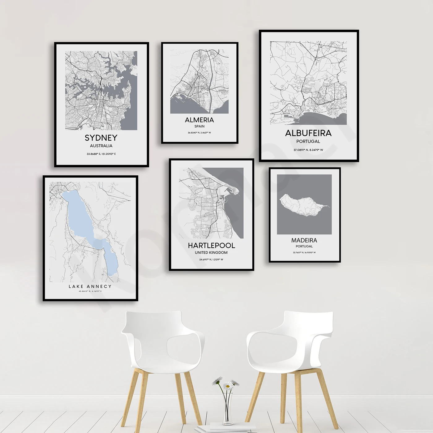 Madeira Killarney Krakow Hartlepool Rome Lake Annecy Vancouver Almeria Sydney Lisburn Albufeira Colchester. City Map Poster