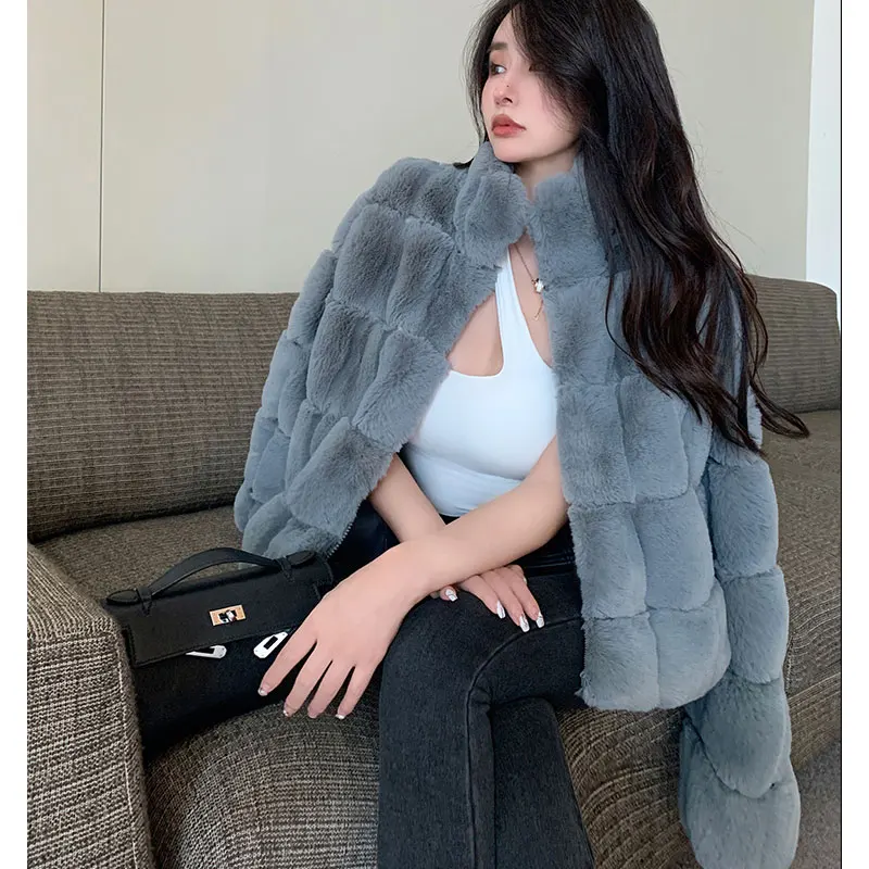 Korean Thick Faux Fur Jackets Warm Autumn Winter Luxury High Collar Faux Mink Fur Party Club Coat Vintage Solid Furry Outerwear