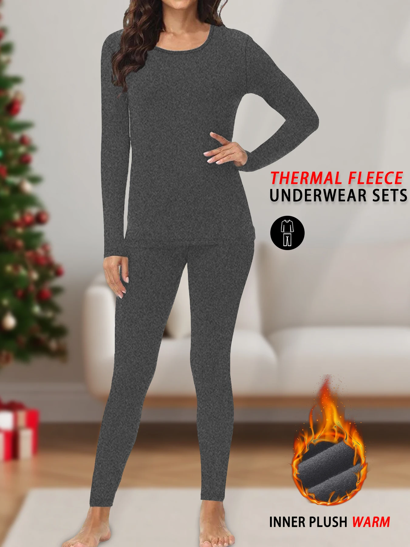 

Women's Fleece Lined Thermal Underwear Sets-Super Soft Top and Bottom Loungewear Winter Pajama Sets for Cold Weather Protection