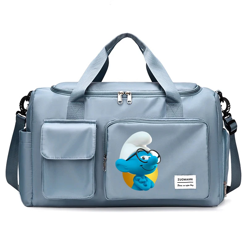 Anime Smurfs Men Carry on Travel Bag Gym Weekend Duffle Bag con scomparto per scarpe Sport Fitness Hand Case Movie Cartoon Kid Gift