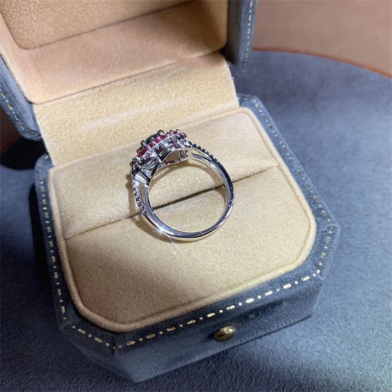 Fashionable New Colored Zircon Flower Ring for Women Stainless Steel Adjustable Ring, Bride\'s Wedding Jewelry Accessories Gift