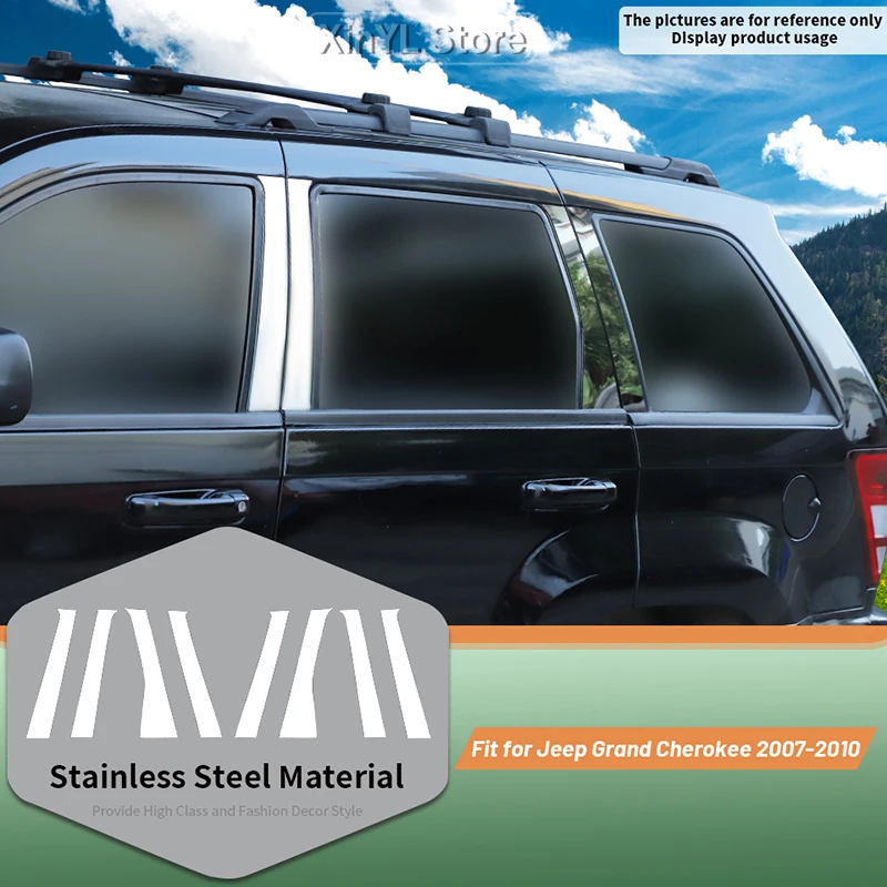 For Jeep Grand Cherokee 2007-2010 Stainless Steel Window Trims Center Pillars B + C Pillar Cover Trim Accessories 8Pcs