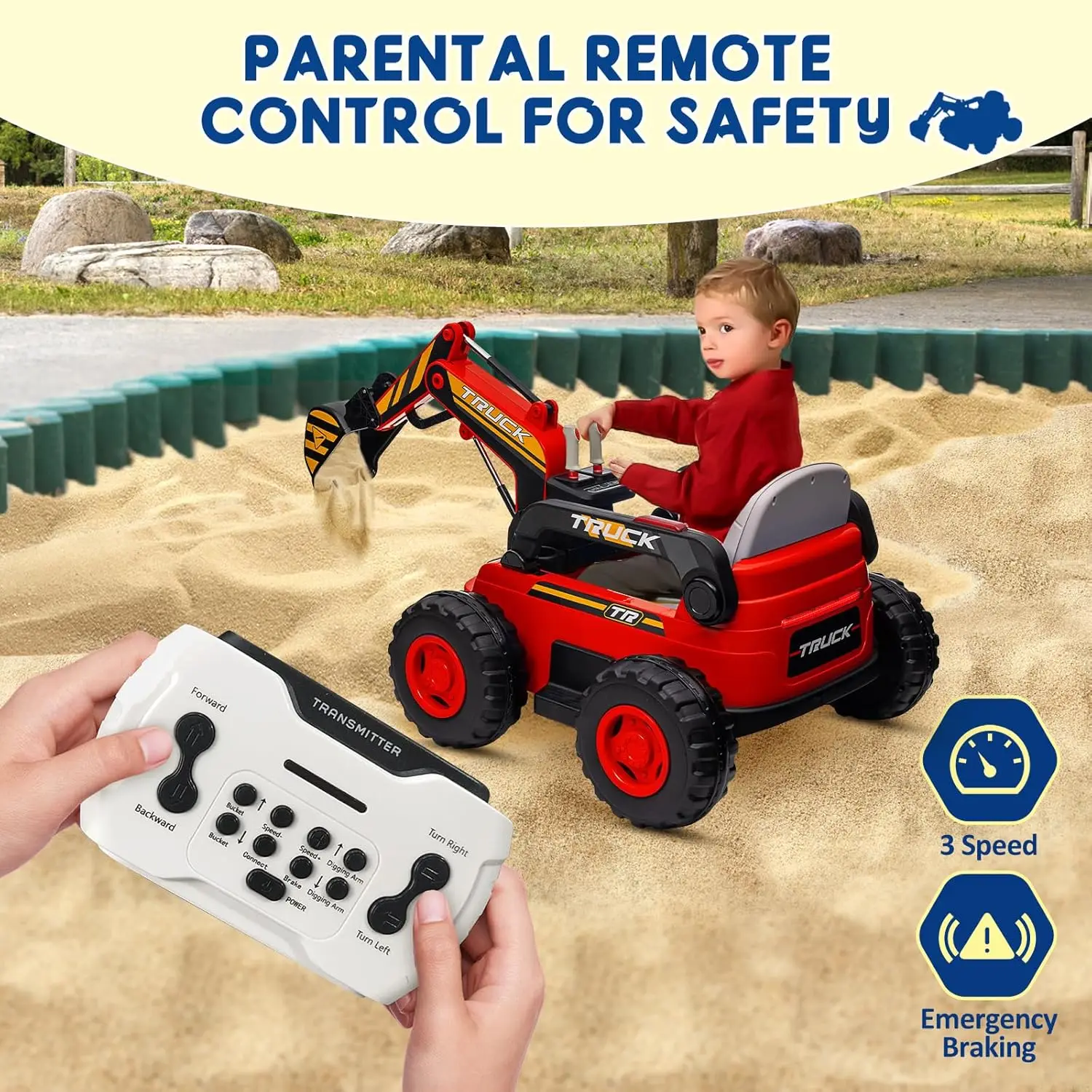 Koparka Bluetooth dla dzieci, elektryczna koparka 4WD, zabawka budowlana zasilana bateryjnie, koparka z pilotem