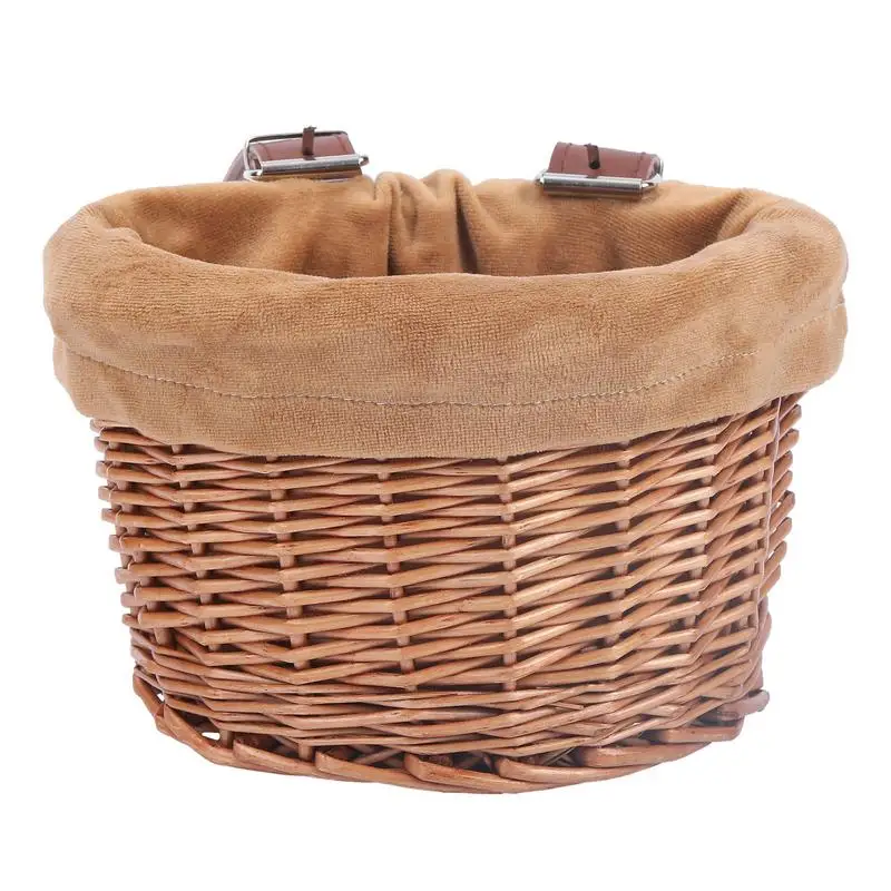 Kids Bike Basket Bicycle Wicker D-shaped Baskets Child Scooter Front Storage Basket With 2 Leather Strap For Cycling Accessories