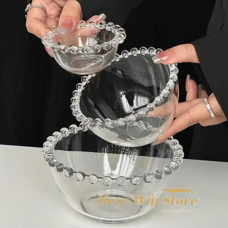 

Beaded Edge Glass Bowl Dessert Ice Cream Bowls Home Fruit Salad Bowl Saucer Oatmeal Yogurt Bowl Tableware