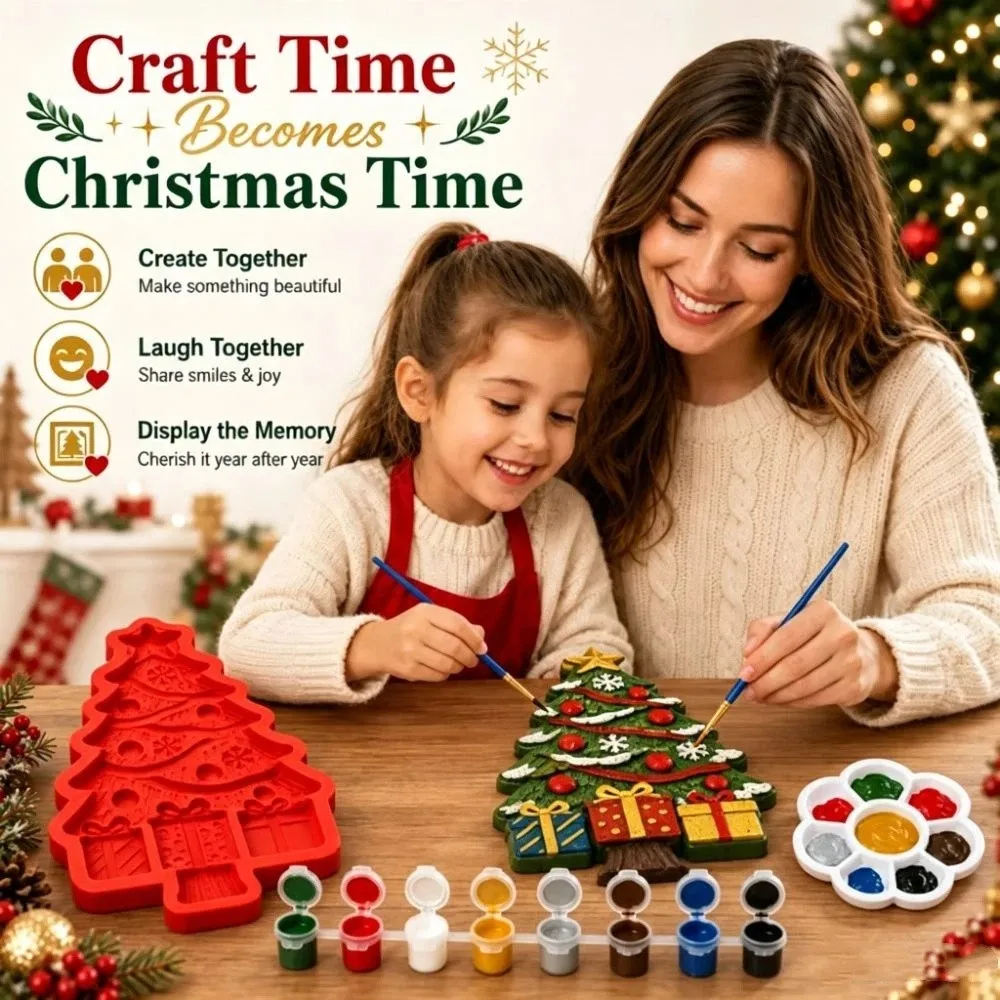 Christmas Tree Shape Christmas Tree Mold Coloring Craft Set Pigment Set DIY Painting Craft Kit Gypsum Casting