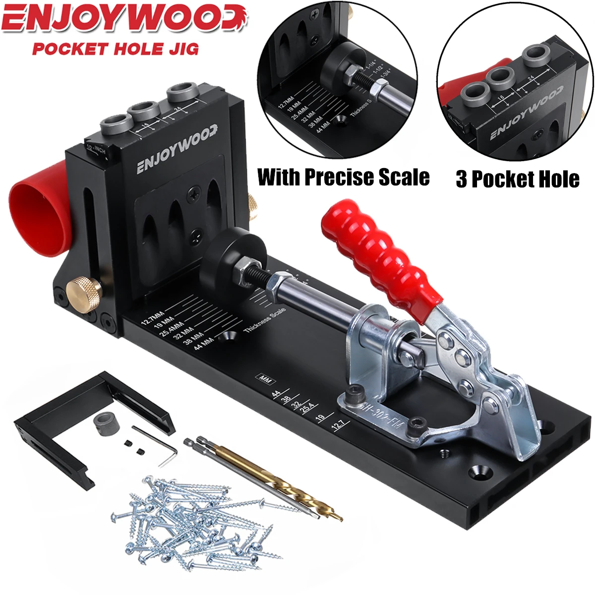 ENJOYWOOD XK4 Woodworking Inclined Hole Doweling Jig Pocket Hole Jig Kit With 9.5mm Drill Bit Guide For Hole Puncher Furniture