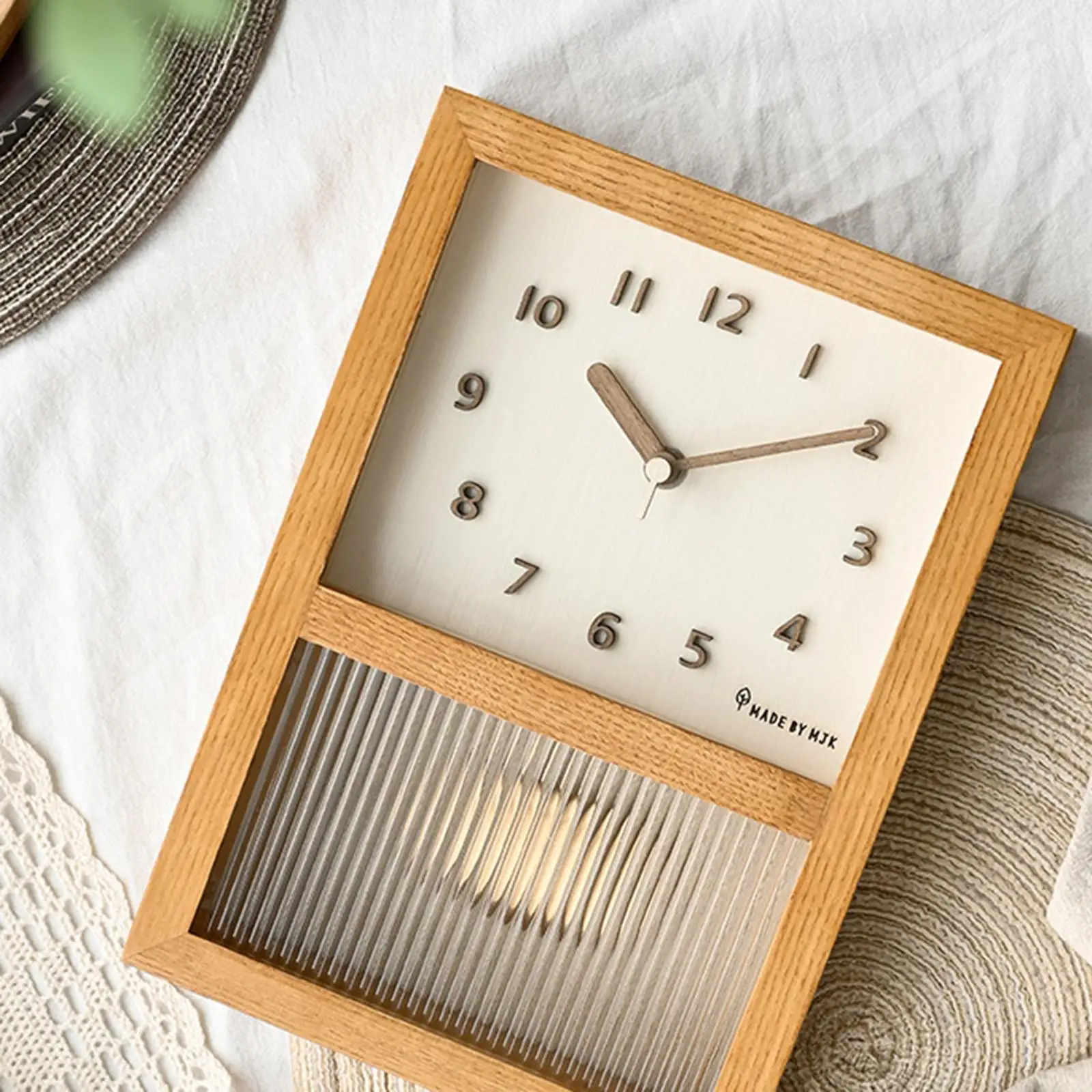 Wall Hanging Clock Mute Wooden Easily Install Non Ticking Modern Decorative for Bedroom Office Kitchen Cafe Study