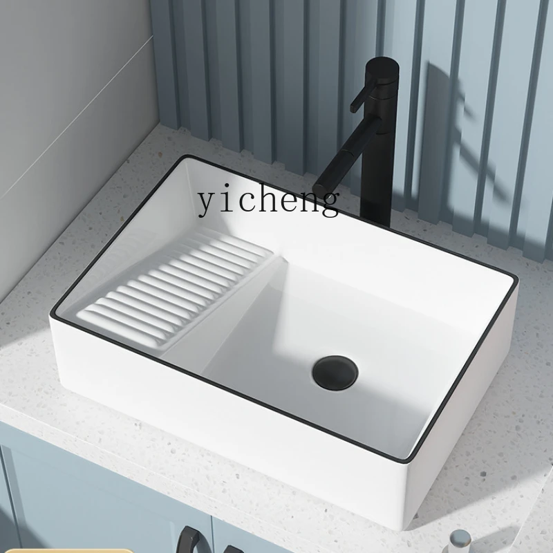 

Zf Laundry Basin with Washboard Balcony Washing Machine Cabinet Household Counter Basin