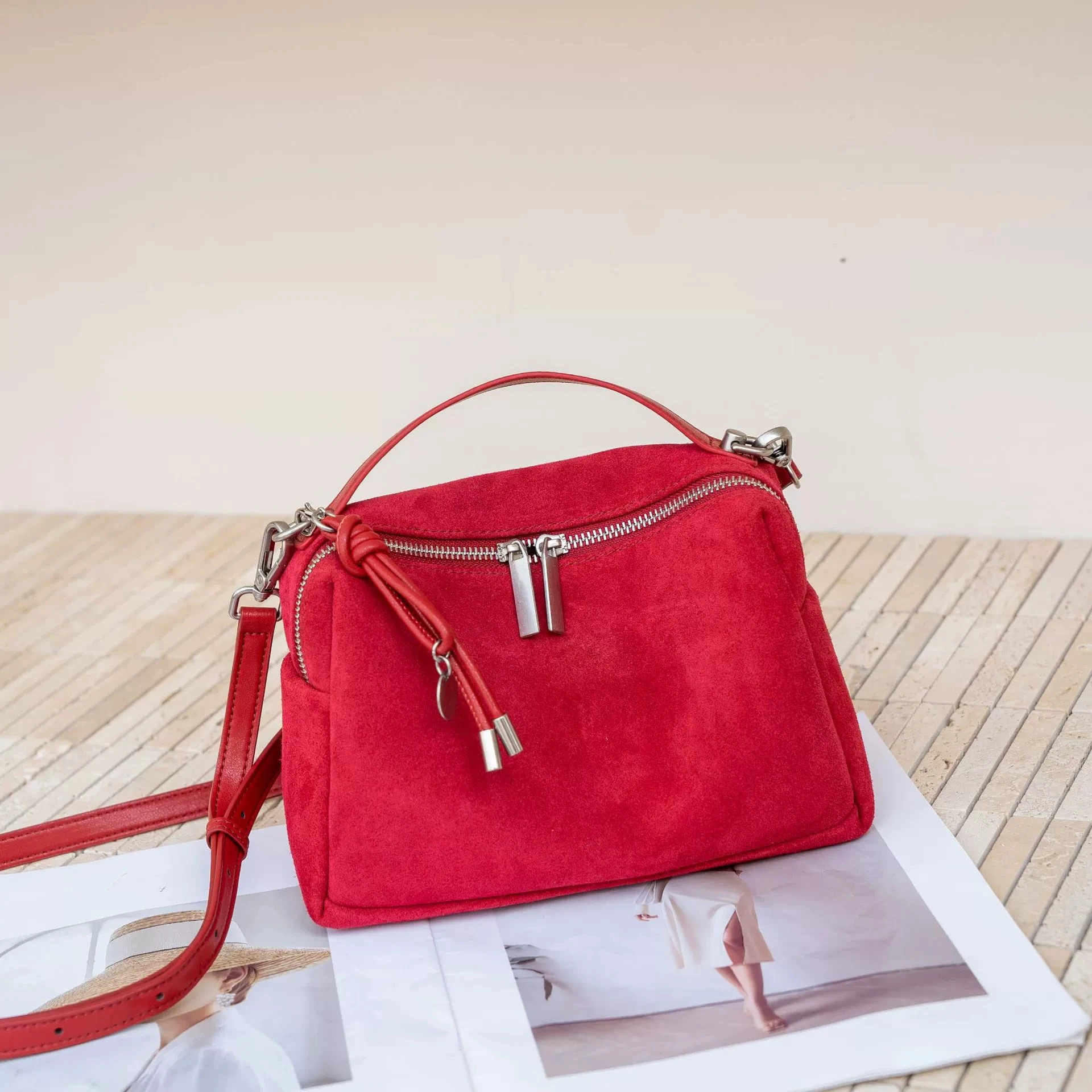 Mini Genuine Leather Handbag Women Casual Cow Leather Shoulder Bag Suede and Cow Leather Cross-body Satchel Bag