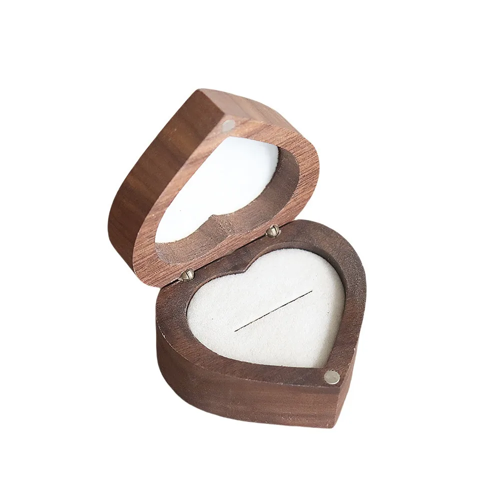

Jewelry Organizer 1/2 Slots Heart Rings Holder Wedding Proposal Walnut Wood Rings Box Packaging Storage Rings Bearer Box Gifts