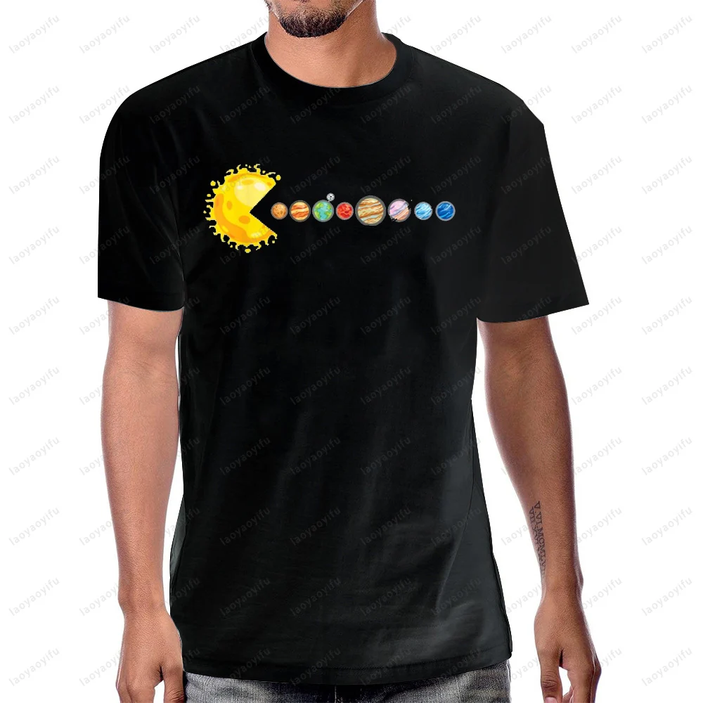 Funny Game Graphic Planetary System Star Eating Planets Sun Funny Astronomy T-Shirt Hip Hop Harajuku Streetwear Cotton Man Tees