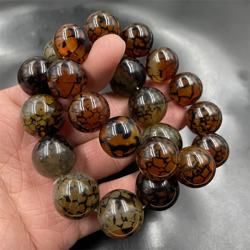 

20mm dragon patterned agate round bead bracelet men large bead jade bracelet coffee colored bracelet first choice gift giving