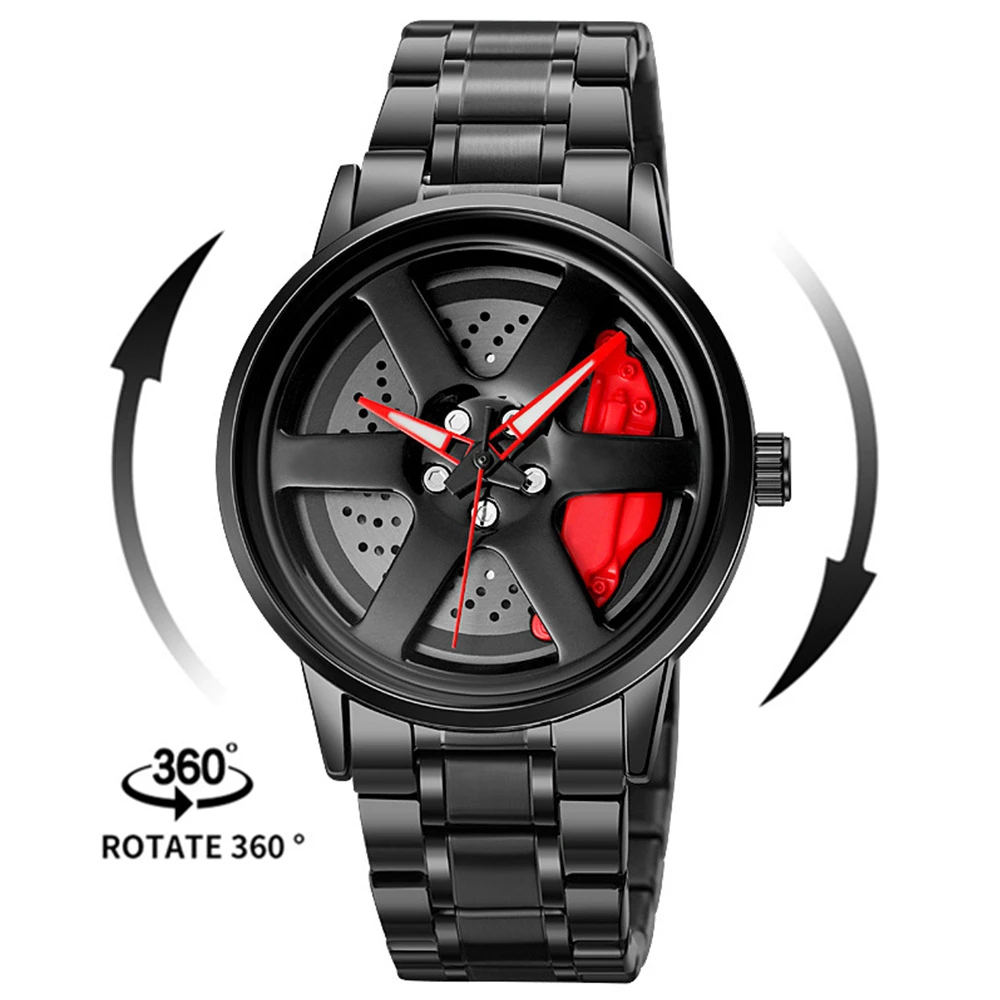 

360° Rotate Spinning Wheel Watches Men Sports Original 3D Real Man Watches Waterproof Rotate Watches Rim Hub Watch For Men Clock