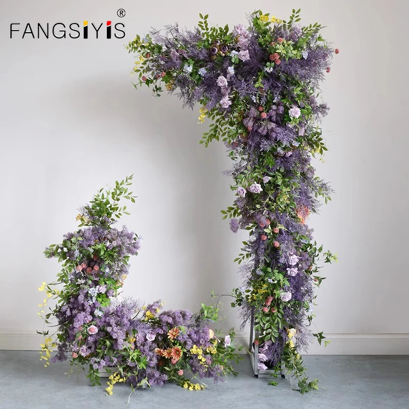 

purple Plant leaves rose Wedding Background Stage Aisle Floor Flower Frame Decor Corner Floral Arrangement Event Party Supplies