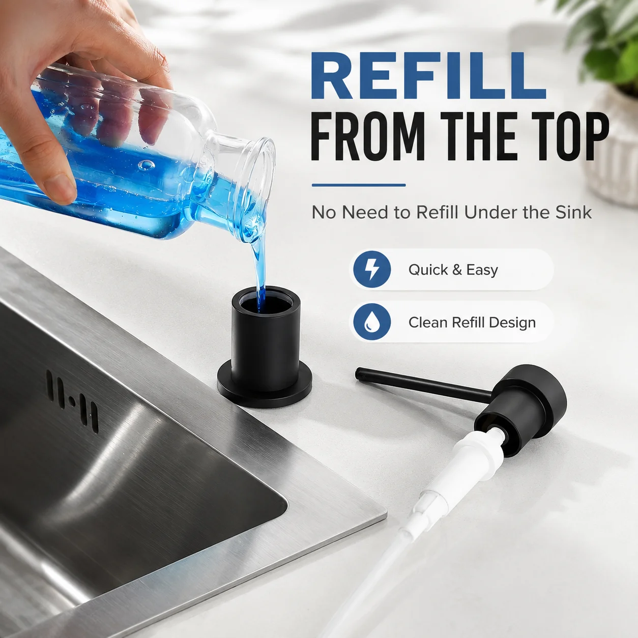 Brass Pump Head Kitchen Sink Soap Dispenser with 500ml Bottle, Built-in Countertop Dish Soap Pump for Kitchen Bathroom, 4 Colors