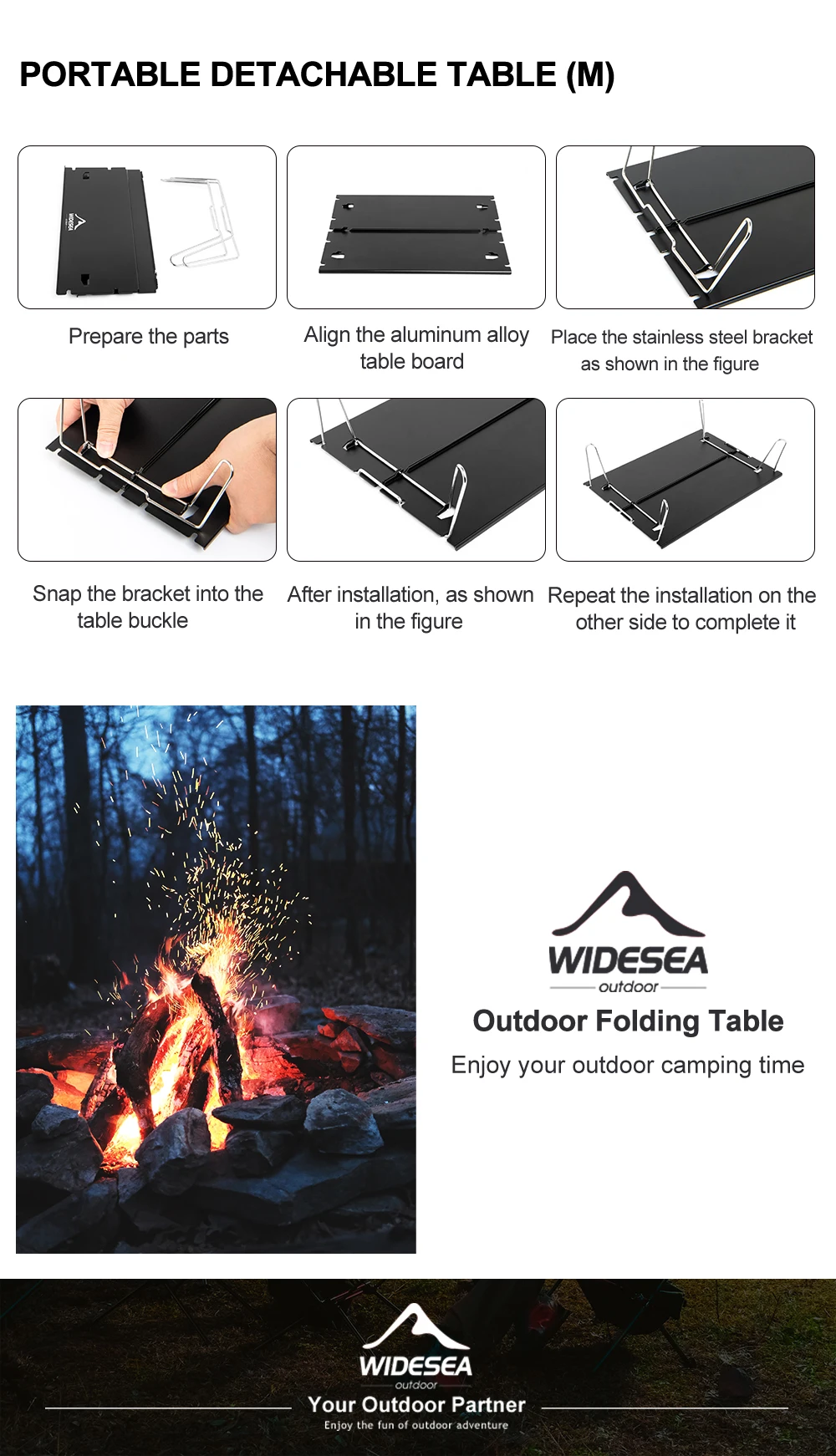 Widesea Ultraleichter, abnehmbarer Campingtisch, tragbarer Klapptisch aus Aluminiumlegierung für Outdoor-Wandern, Picknick, Rucksackreisen, Reisen – Detail 6