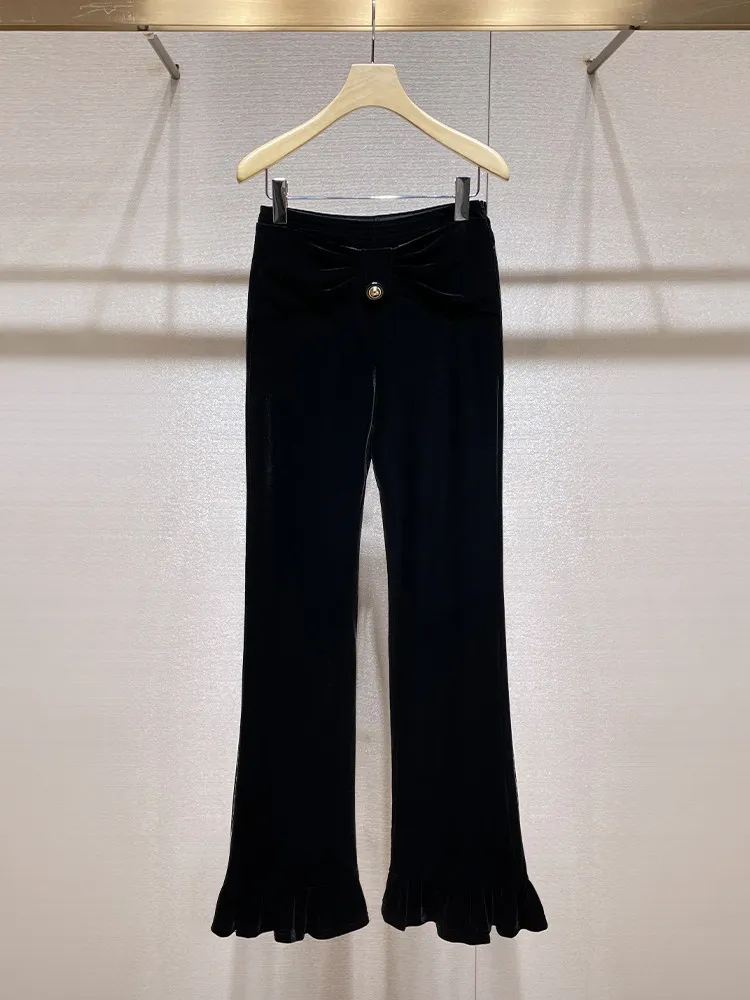 Elastic waist flared trousers retro velvet slim-fit casual trousers