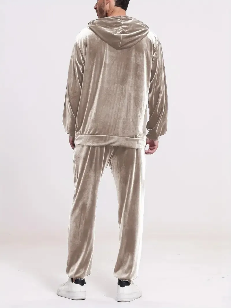 Herren-Trainingsanzug aus Samt in Goldoptik mit Reißverschluss-Hoodie, elastischen Bündchen und Jogginghose, Frühling/Herbst, europäisch-amerikanischer Casual-Stil, zweiteiliges Outfit – Detail 16