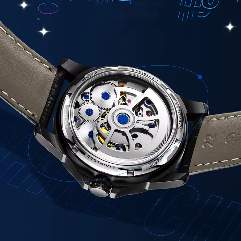Moon Phase 3Bar Waterproof Automatic Custom Logo 2026 Newest Hot Selling Double Tourbillon Mechanical Watch Fashion Sports
