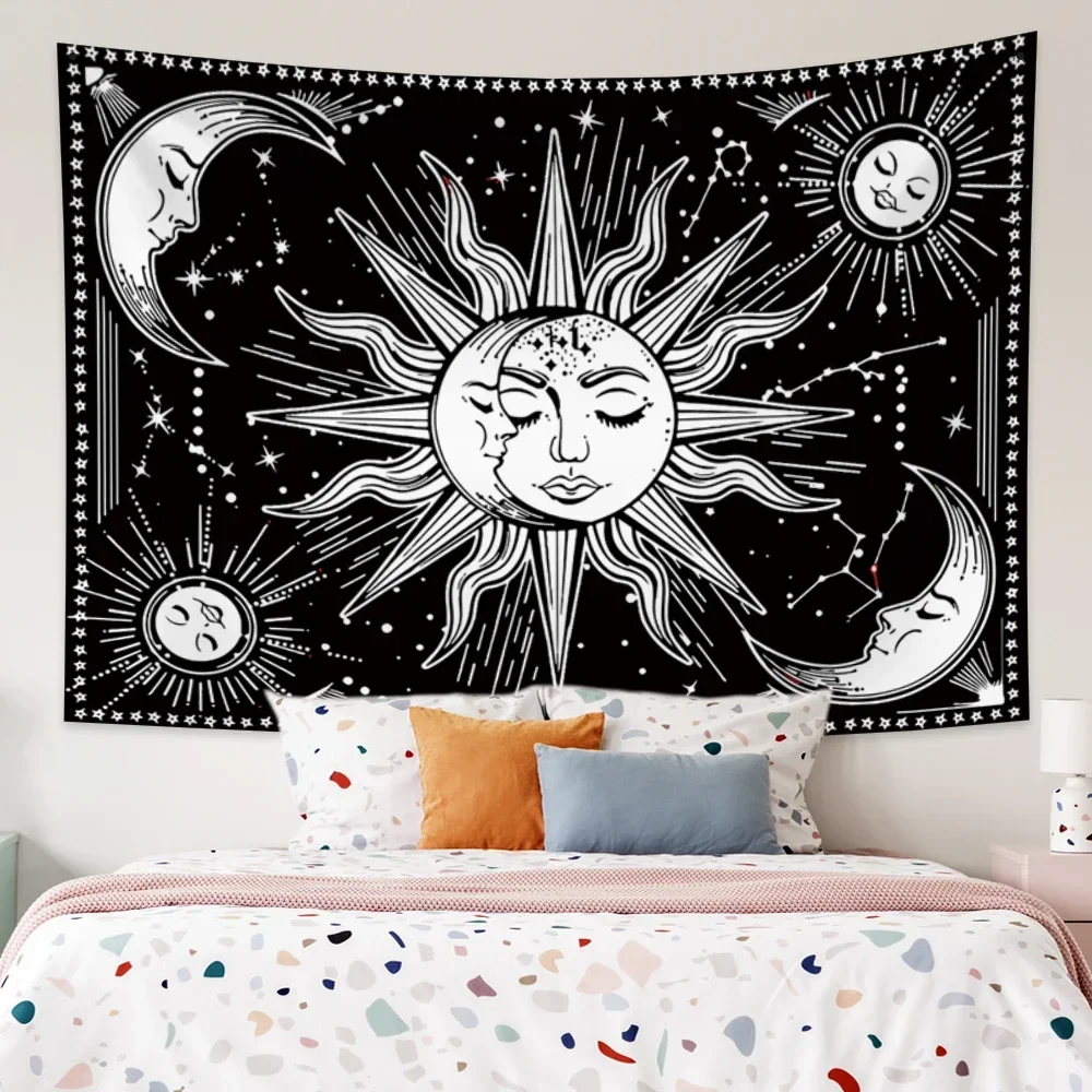 Sun and Moon God Totem Wall Tapestry Wall Covering Indian Black Divination Astrology Tapestry Home Decor