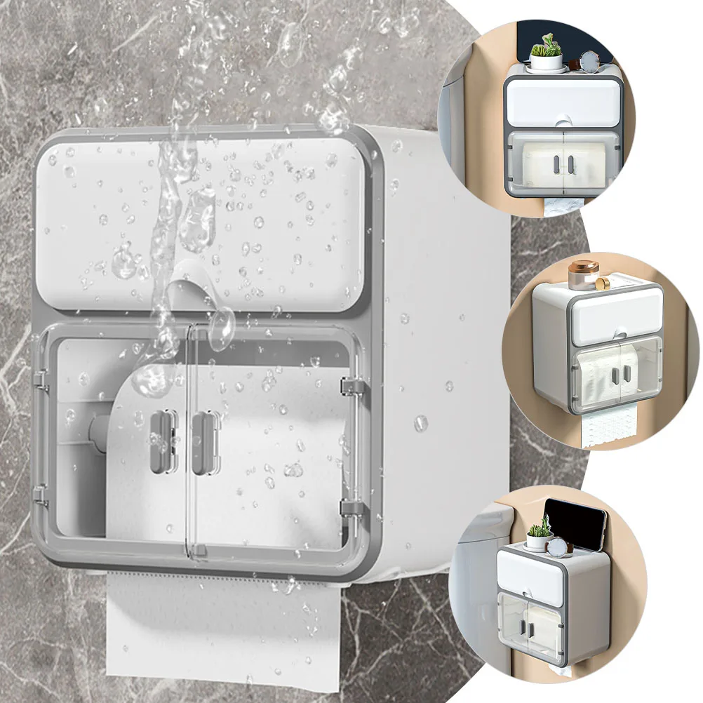 

Wall Mounted Tissue Holder Bathroom Paper Towel Rack Punching Free Napkin Container Storage Box PP Material Waterproof Design