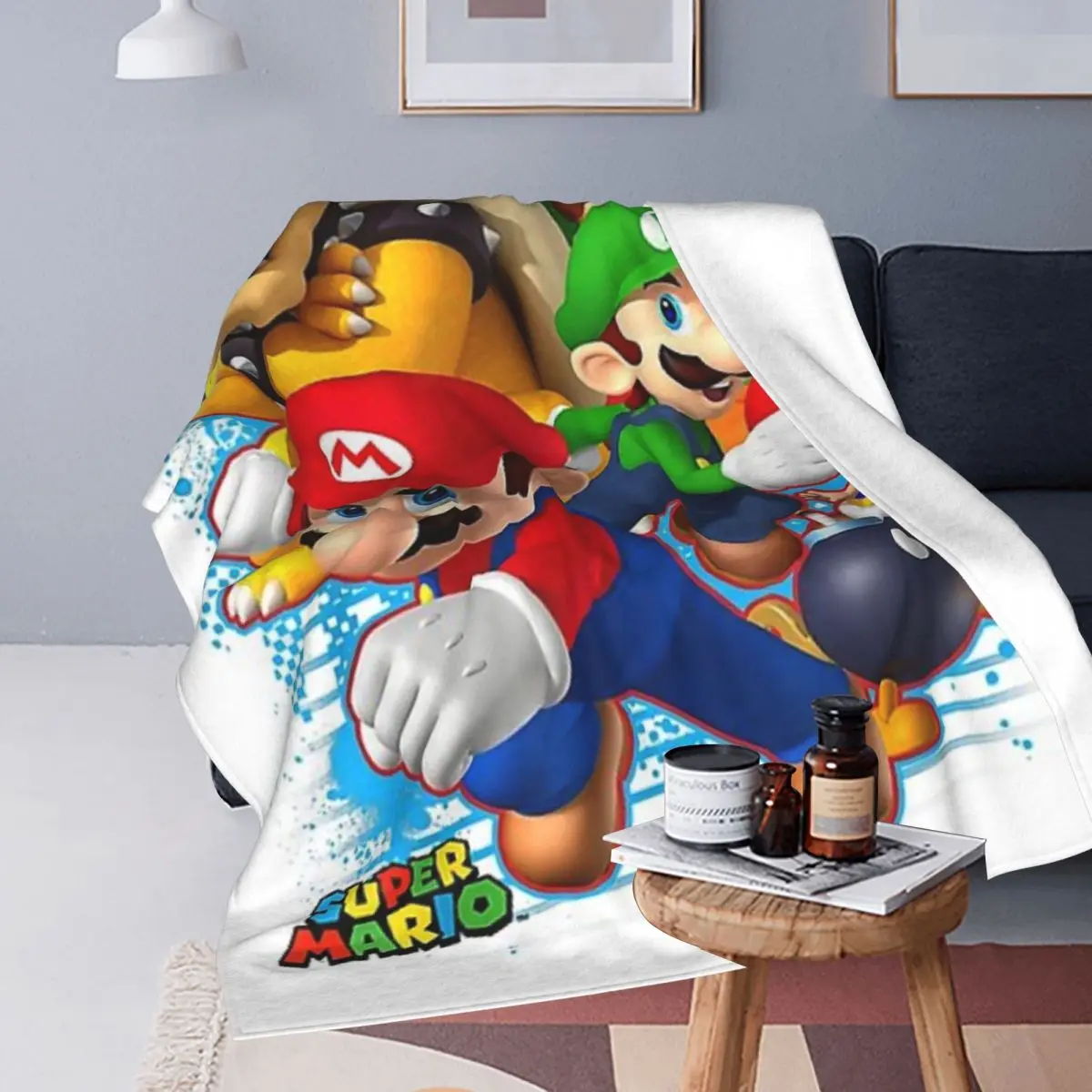 Manta de franela suave y cálida de Anime de Super Mario, funda para cama, sala de estar, Picnic, sofá de viaje para el hogar