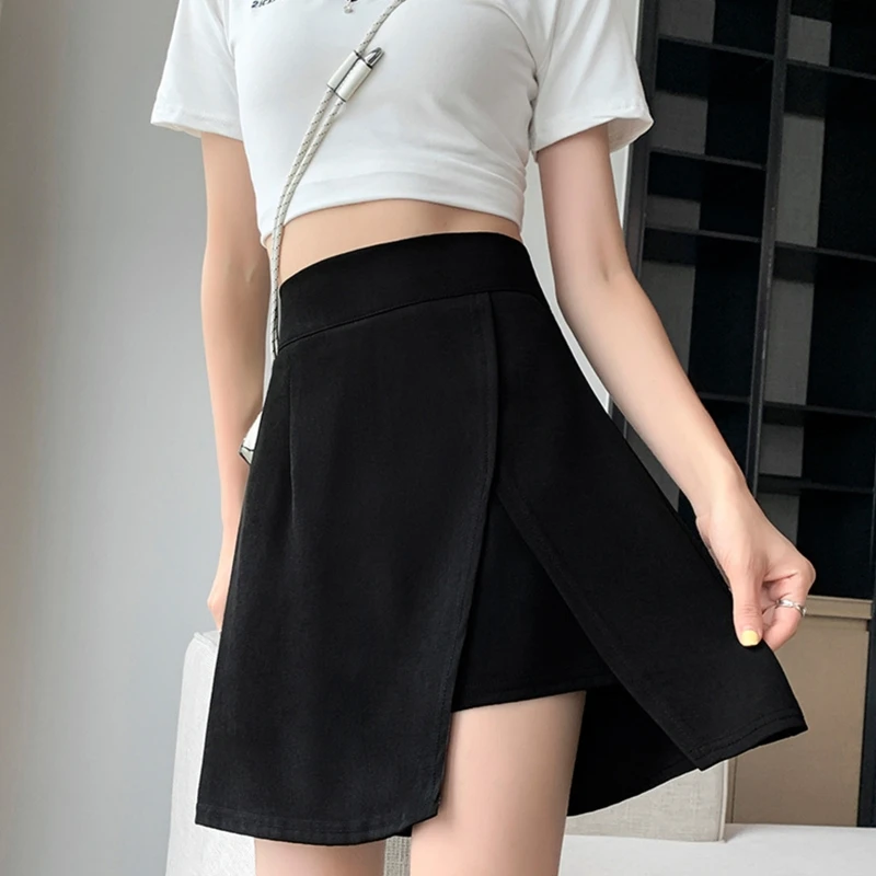 

Women High Waist A-Line Split Front Asymmetrical Mini Skirt With Inner Shorts Dropshipping