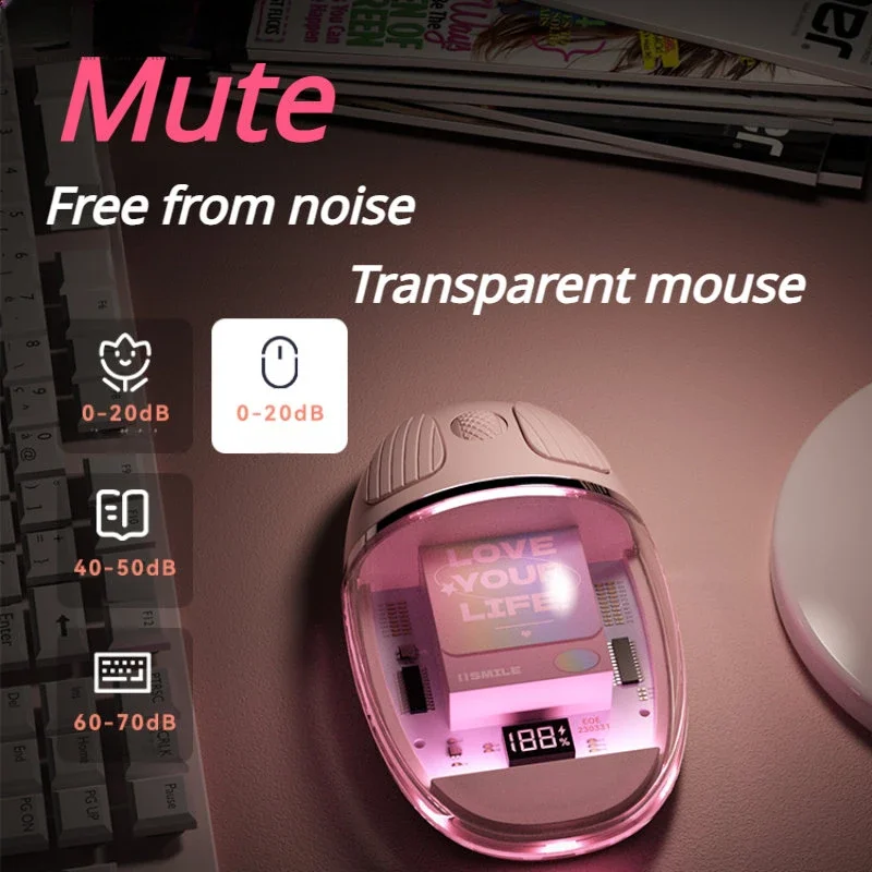 Wireless Bluetooth Mouse Translucent Ergonomic Mute RGB Office gamer Rechargeable Long Battery Life Laptop Accessories Girl Gift