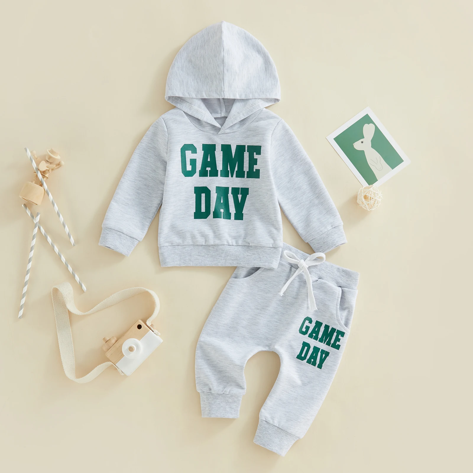 

Kids Girls Boys 2 Pieces Outfits, Letter Pattern Hooded Long Sleeve Hoodies Tops + Drawstring Elastic Waist Long Pants Set