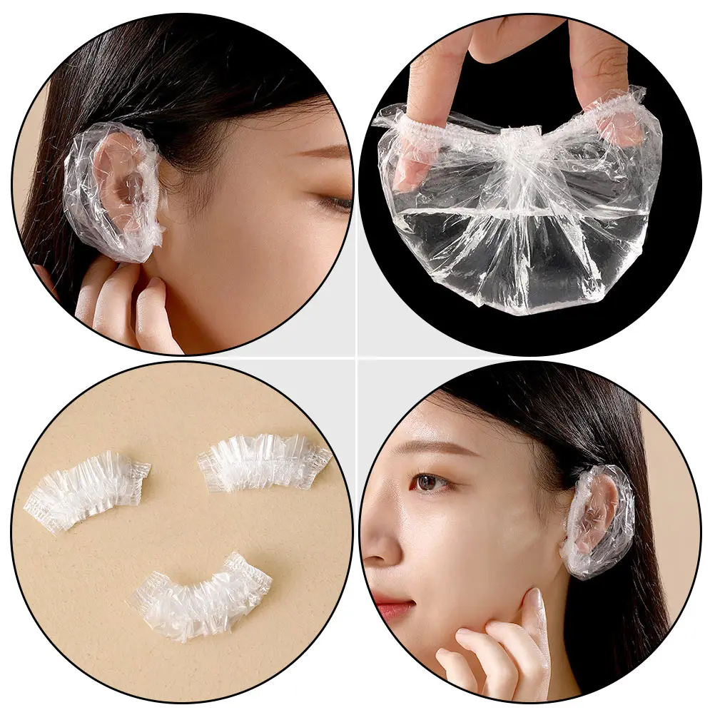 200 قطعة غطاء مقاوم للماء حامي المتاح للاستحمام صبغ الشعر الاستحمام غطاء للأذنين صالون لوازم مرونة الأذن درع العملي #4