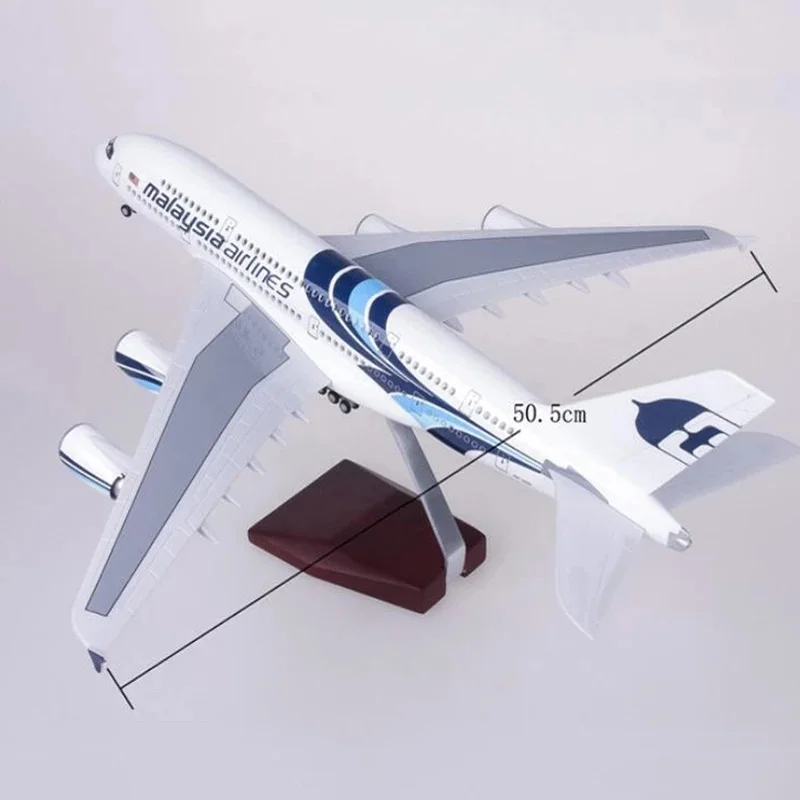 1:160 Scale Malaysia A380 Airplane Models 46cm Resin Diecast Model Aircraft For Aviation Static Decoration Gift With Stable Base