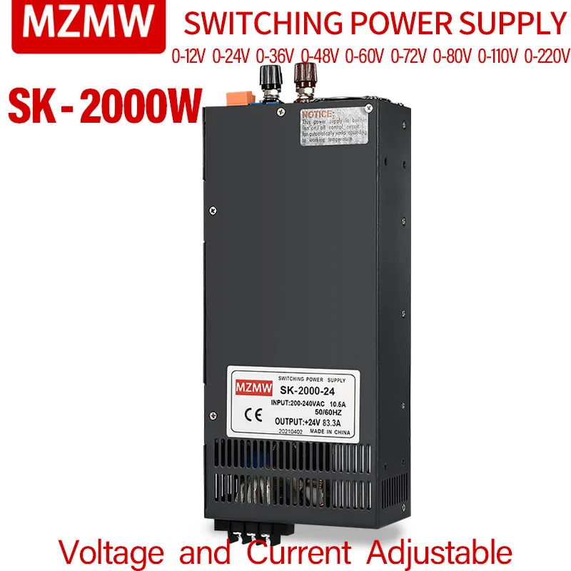Mzmw Sk2000 2000w Que Comuta a Fonte de Alimentação 012v 24v 36v 48v 60v 80v 110v 220v ac dc Tensão Ajustável Corrente Smps de Alta Potência