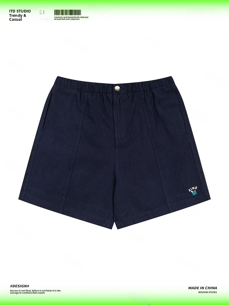 High Waist Cotton Shorts for Men Summer Street Style Embroidered Letter Loose Fit Versatile Trendy Brand Unisex High Street