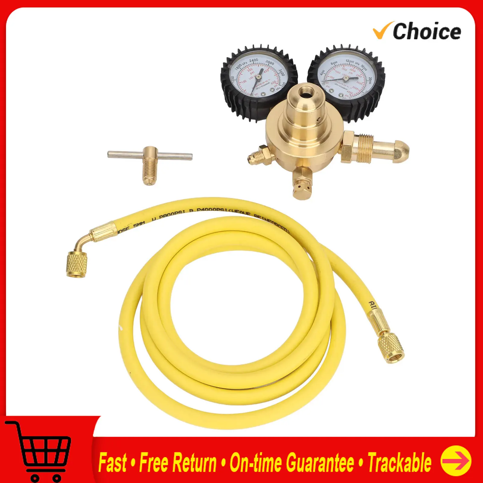 Nitrogen Pressure Gauge Nitrogen Gauge Nitrogen Pressure Gauge Regulator Test Kit Brass Inlet Outlet Connection with 200cm Hose