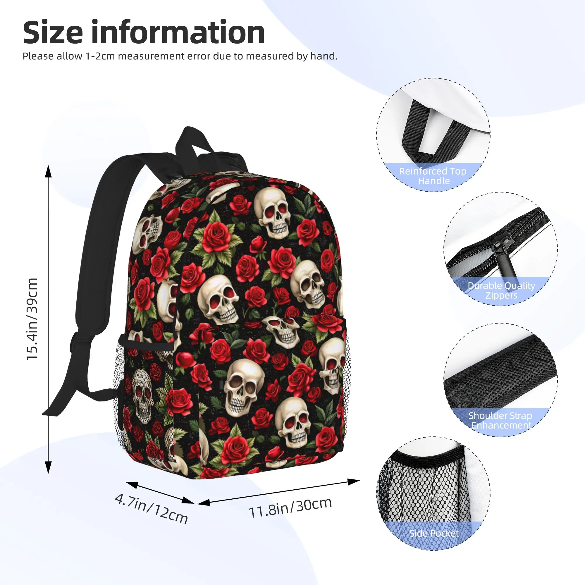 Rose Skull Gothic Style Pattern Backpack Hot Sale Daypack Large Capacity Boy Girl BookBag Shoulder Bags for Men Women School Bag