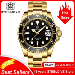 Steeldive-Reloj de buceo automático para hombre, pulsera resistente al agua de 30ATM, con bisel de cerámica y caja dorada, NH35, 41mm, SD1953IPG, gran oferta