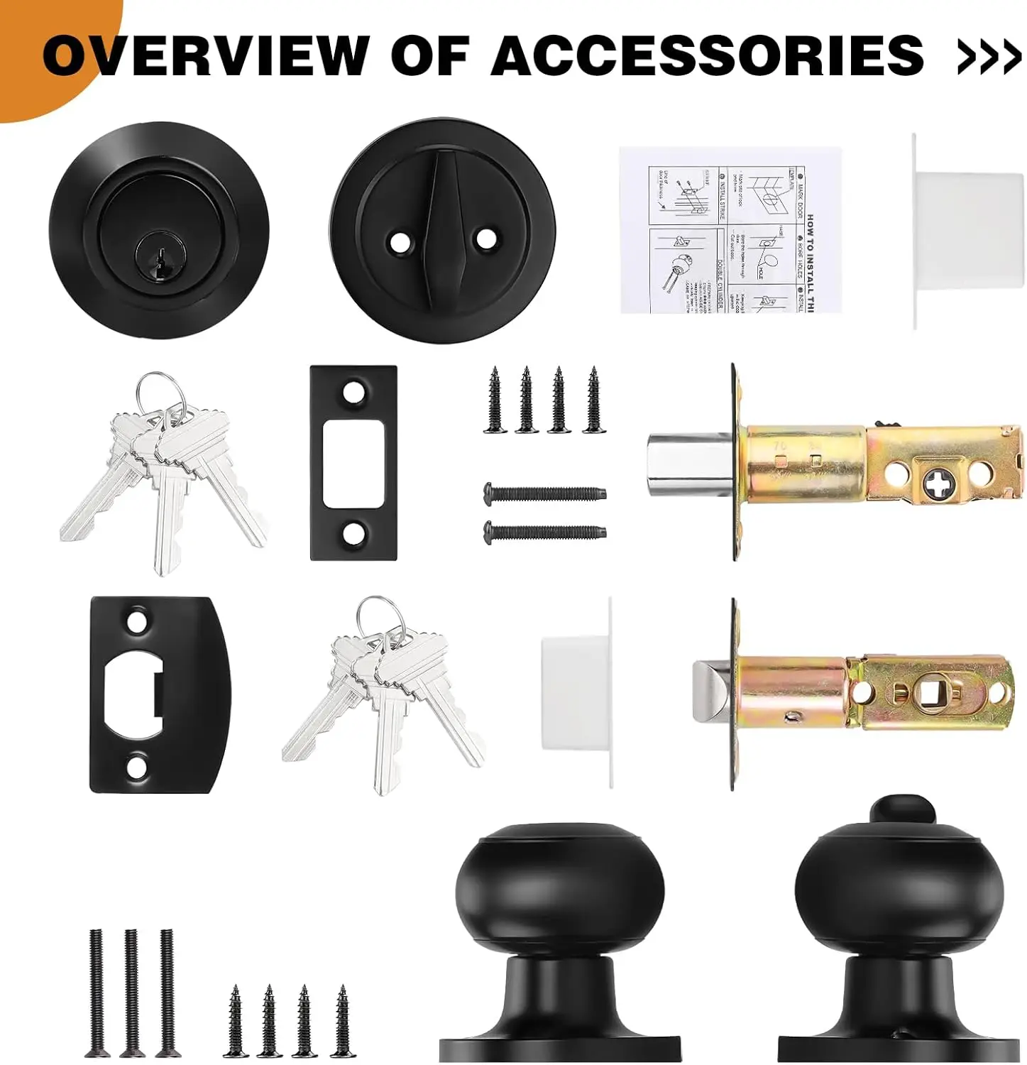 Entry Door Knob Lock Set with Single Cylinder Deadbolt, 3-Pack Keyed Alike in Flat Black Finish