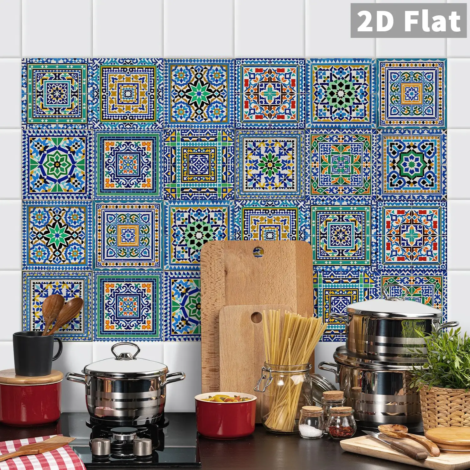 

48 pieces of Moroccan pattern wall stickers for living room, kitchen, self-adhesive epoxy flat art decoration wall stickers