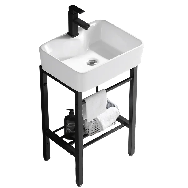 

%a Floor type wash basin stainless steel bracket ceramic wash basin square black small family balcony toilet household