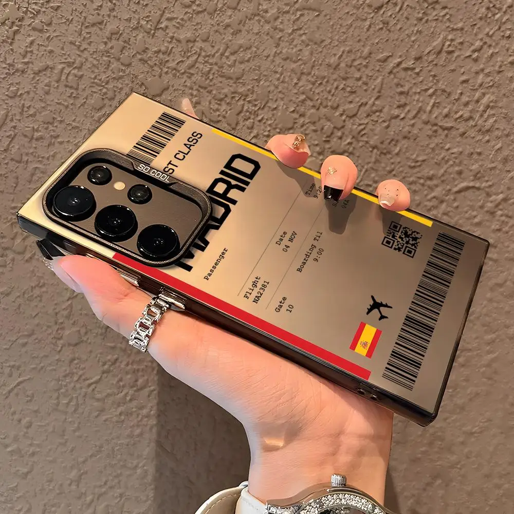 طائرة السفر تذكرة اسبانيا قضية الهاتف لسامسونج غالاكسي S25 حافة S24 S23 S22 S21 S20 الترا فوندا سيليكون الفضة جراب هاتف #4