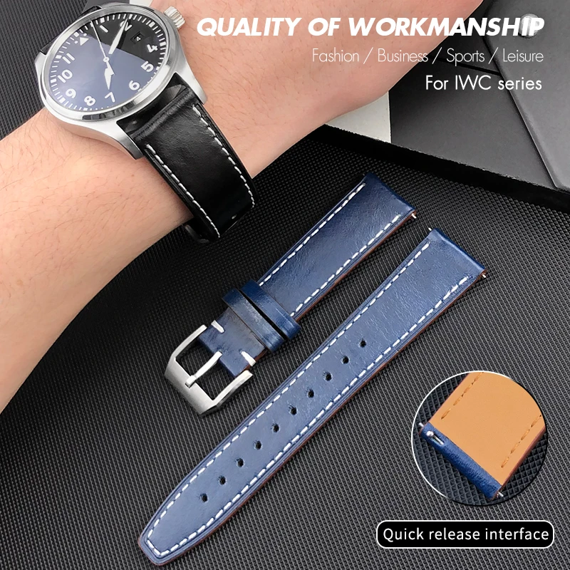 Quick Release 19mm 20mm 21mm 22mm Genuine Leather Watchband for IWC Portugieser Pilot Watches Portofino Cowhide Watch Strap Men