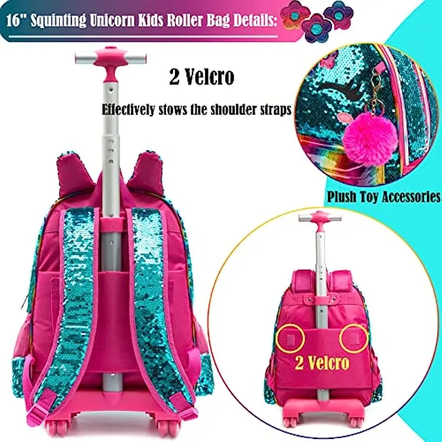 Schult aschen Kinder rollen Einhorn Rucksack für Mädchen Gepäck Koffer mit Rädern Trolley Roll rucksäcke für Mädchen Reisetaschen