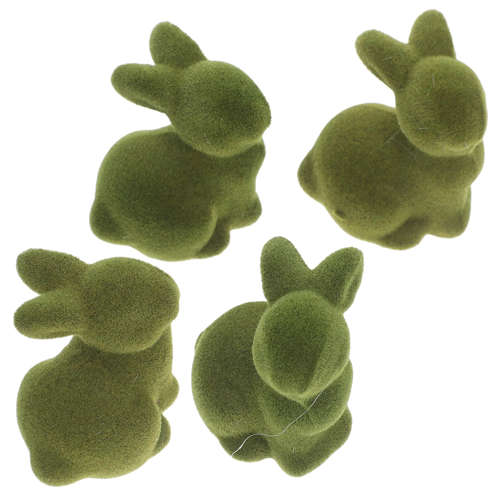 

4 Pcs Easter Moss Bunny Flocked Bunnies Cute Mini Figures Flocking Garden Statue Figurine