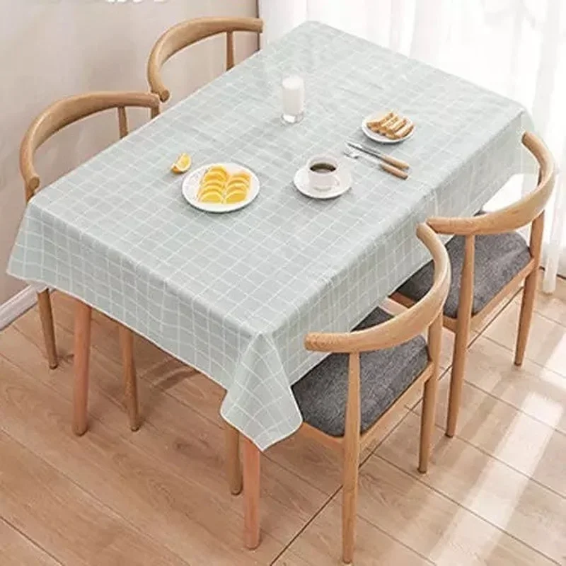 PEVA Rectangle Checkered Table Cover Kitchen Table Linens Navy Pastoral Picnic Tablecloth for Resistant Dining Room