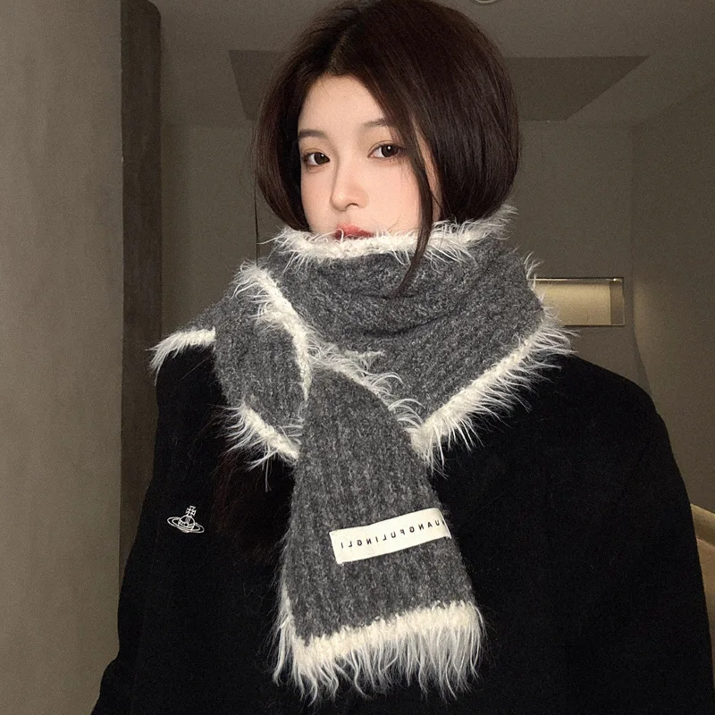 

Женский вязаный шарф из смеси шерсти, Новое поступление, зимний теплый утеплитель для шеи, премиум-эстетика